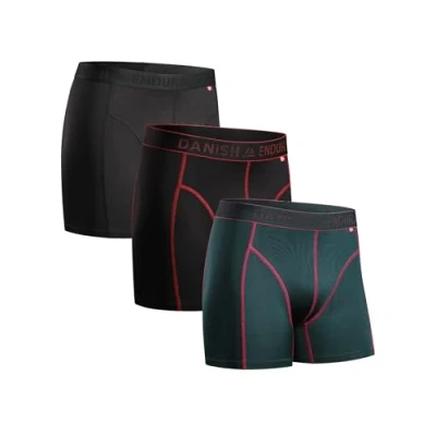 Image de DANISH ENDURANCE Lot de 3 boxers sport pour homme, respirants, doux, anti frottements, avec jambe normale ou longue, Multicolore : 1 noir, vert/violet, noir/rouge, XL
