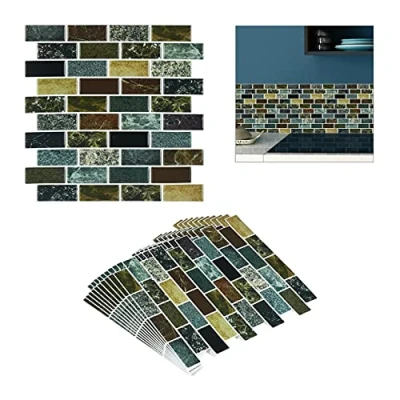 Afbeelding van Relaxdays tegelstickers 3d set van 10 muurstickers steen plaktegels keukenstickers B