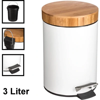 Afbeelding van Decopatent® Pedaalemmer 3 liter Met Bamboe Houten Deksel 3L Prullenbak Keuken to