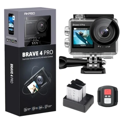 Afbeelding van AKASO Action Cam 4K waterdichte onderwatercamera 40M Ultra HD 20MP 170 groothoek WiFi Sports camera dubbel scherm, EIS stabilisatie, touchscreen, 5X zoom, dual 1350mAh batterij &amp; montagesets
