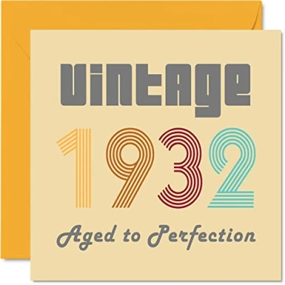 Afbeelding van verjaardagskaart voor mannen en vrouwen, vintage 1932 Aged To Perfection grappige haar, hem, 145 mm x verjaardagskaarten opa, oma, oma