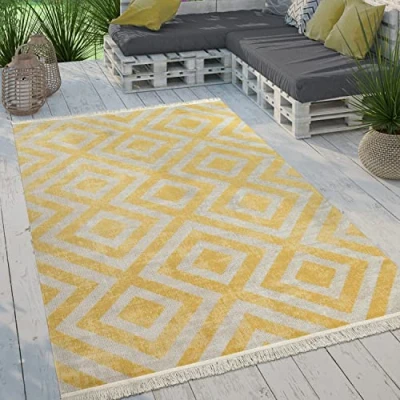 Afbeelding van Paco Home Platgeweven tapijt voor binnen en buiten met modern ruitmotief terras balkon 160 cm Rund