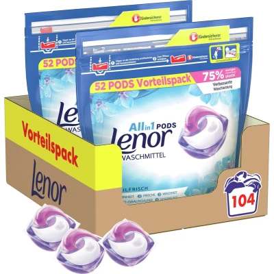Afbeelding van Lenor All in 1 Wasmiddel Pods April Fris 2x52 Wasbeurten Voordeelverpakking