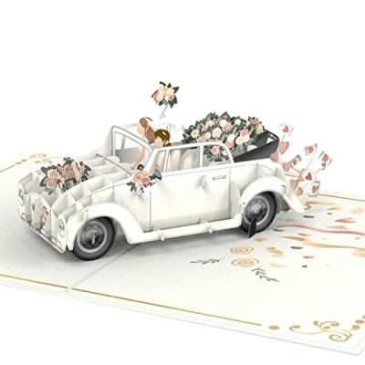 Afbeelding van papercrush® Pop up kaart voor bruiloftsauto dames en heren, 3D bruiloftskaart lesbische koppels, elegante wenskaart bruiloft van 2 vrouwen, huwelijkscadeau of geldcadeau