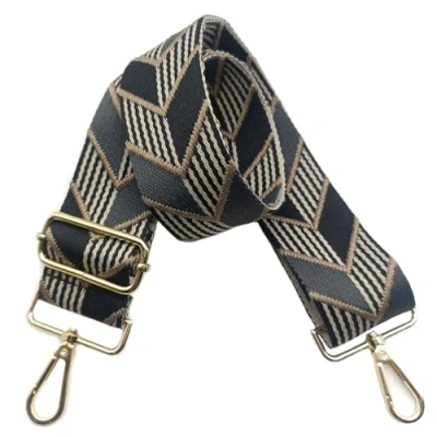 Afbeelding van schouderriem voor tas, 5 cm, brede riem, verstelbare schouderriem, handtasriem, met gouden gesp, dames, doe het zelf, accessoires (zwart/grijs), 02