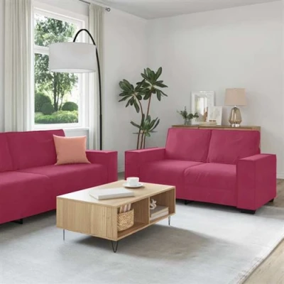 Image de vidaXL Ensemble de canapés 3 pcs avec coussins Rouge bordeaux Velours3324622