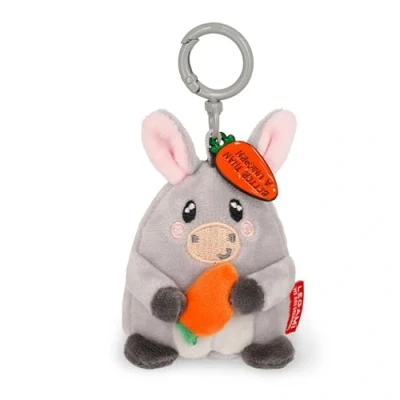 Afbeelding van Legami Sleutelhanger met superzacht Donkey thema, pluche sleutelhanger, hanger gegraveerde boodschap en karabijnhaak van zink, 7 x 11 cm, grijs, S