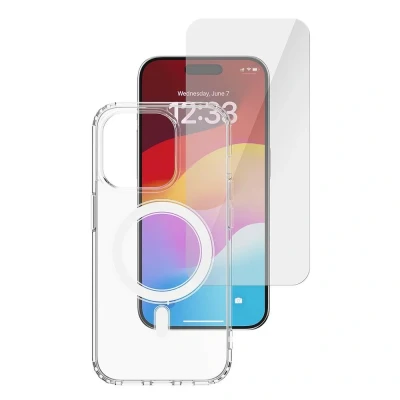 Afbeelding van 4smarts, Beschermingskit Geschikt voor iPhone 15 Plus 360, MagSafe behuizing van gehard glas, Transparant