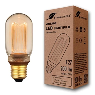 Afbeelding van Greenandco® Ledlamp, decoratief, vintage, retro, industrieel, antiek, Edison, E27, T45, 4 W, 200 lm, 1800 K, zeer warm wit, 320 graden, 230 V, geen flikkeren, niet dimbaar