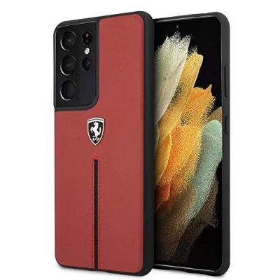 Afbeelding van Samsung Galaxy S21 Ultra Backcase hoesje Ferrari Effen Rood Leer