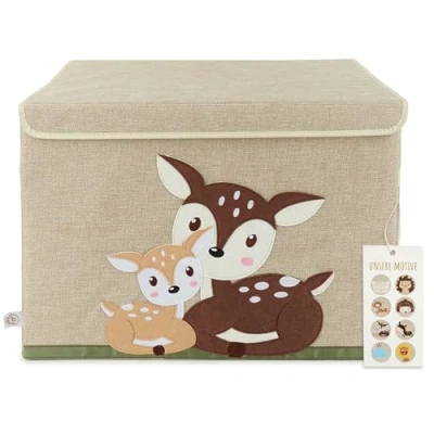 Afbeelding van BIECO opbergdoos met deksel, 65 l, opvouwbaar, 36 x 51 cm, speelgoedkist, stof, doos grote opbergdoos, speelgoeddoos, voor kinderen, egelmotief
