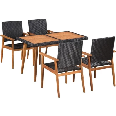Afbeelding van 5 delige Tuinset poly rattan zwart en bruin