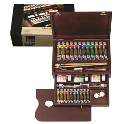 Afbeelding van Oil Colour kist &quot;Master&quot; 10 x 15 ml + 12 40 2 60 olieverf met penselen, palet, paletdoppen en hulpmiddelen