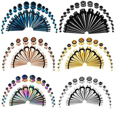 Afbeelding van TBOSEN 36 stuks oortapers stretching kit roestvrij staal gauges oor plugs gereedschap set eyelet 14 g 10 mm, Hout