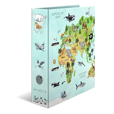 Image de HERMA classeur A4, carte du monde, 7 cm de large, à anneaux, avec motif maternelle, coloré impression intérieure pour garçons, filles et enfants