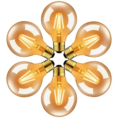 Afbeelding van LVWIT Led filamentlamp, E27, G80, 6,5 W, 650 lm, komt overeen met gloeilamp, 51 retro Edison lamp van bruin glas, 2500 K, warmwit, niet dimbaar, 6 stuks