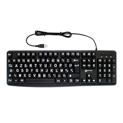 Afbeelding van Geemarc Alfanumeriek toetsenbord, bedraad, met grote witte tekens op zwarte toetsen, hoog contrast voor slechtzienden, compatibel Windows XP, Vista, 7, 8, 10, AZERTY