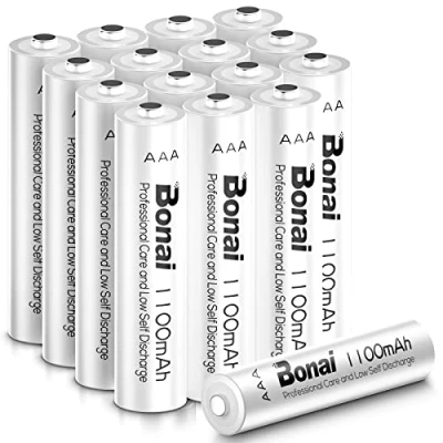 Afbeelding van BONAI 16 oplaadbare AAA batterijen, 1100 mAh, 1,2 V Ni MH accu, LR3, oplaadbaar, batterijen met grote capaciteit, 1200 cycli, batterij, lage zelfontlading