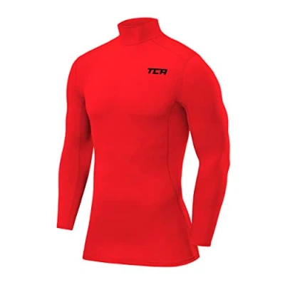 Afbeelding van TCA Mannen Pro Performance Compressie Basislaag Lange Mouw Thermische Top Mock Hals Rood, M