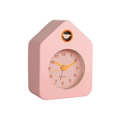 Afbeelding van Fisura Roze mini huiswekker. Analoge wekker zonder tikken, originele wekker. Kleine Afmetingen: 9,7 cm x 7,3 4,5 cm. Werking: 1 AA batterij