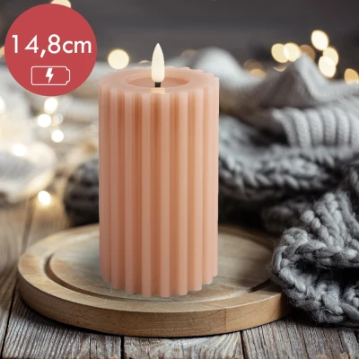 Afbeelding van LED ribbel kaars wax licht roze met vlam effect voor binnen 7,5 x 14,8cm