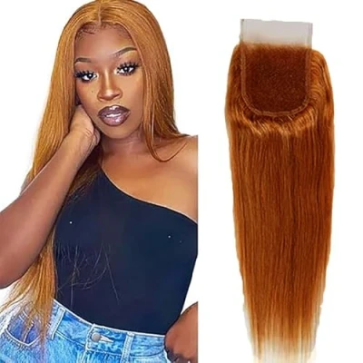 Afbeelding van Tuheerst 4 x kanten front, bruin, steil menselijk haar, sluiting, echt Braziliaans #30, voorgeplukt met babyhaar, 100% onbewerkt Virgin 35 cm