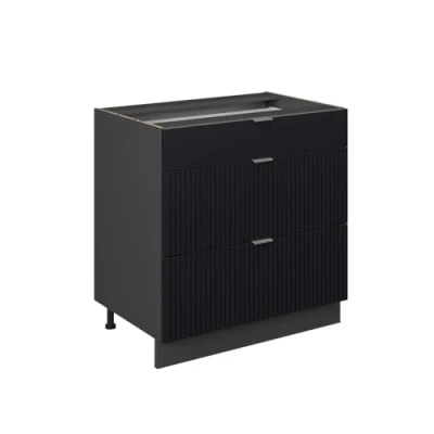 Afbeelding van Vicco Keukenonderkast Fame Line, Zwart gestreept/Antraciet, 80 cm met 3 laden, zonder werkblad