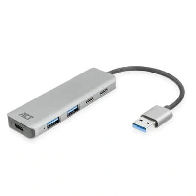 Afbeelding van ACT AC6125 USB A Hub 3.0 2x C Zilver Aluminium