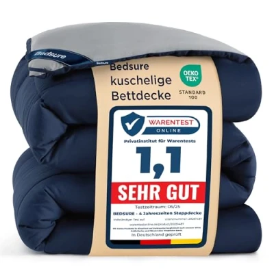 Afbeelding van Bedsure Dekbed, 200 x cm, warm, blauw dekbed 300 g/m², voor tweepersoonsbed, met hoeken, machinewasbaar