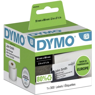 Afbeelding van Dymo S0929100 Etiket Zwart op wit (51 mm x 89 mm)