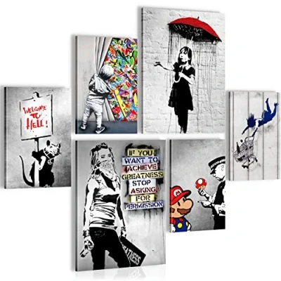Afbeelding van Banksy 90 x 80 cm Meteen ophangen muurdecoratie wanddecoratie woonkamer canvas schilderijen slaapkamer