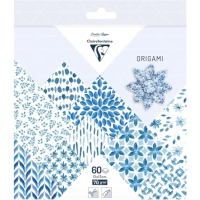 Afbeelding van Clairefontaine 95349C 60 vellen origami papier, 70 g/m², formaat 15 x cm, 30 kleurrijke motieven (2 per motief), creatieve vrije tijd voor volwassenen en kinderen, Shibori collectie