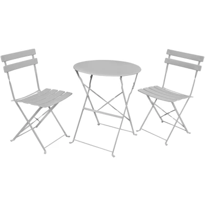 Afbeelding van Orion Balkonset Grijze Tafel en 2 Metalen Stoelen Elegant Ontwerp Zelfmontage Ruimtebesparend Robuust Stijlvol UV Weerbestendig voor Buitenruimtes