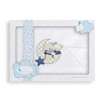 Afbeelding van Interbaby Beddengoed van katoen 60 x 120 cm, laken 152 102 12 cm + kussen 30 model Amoroso B/blauw