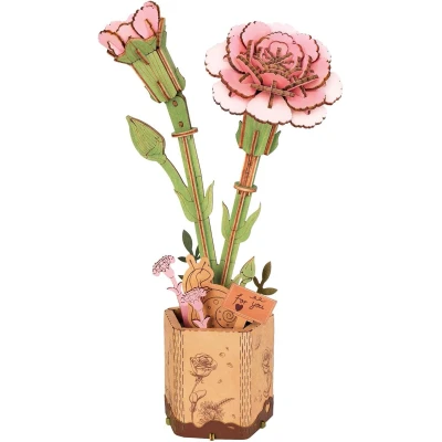 Afbeelding van Robotime Pink Carnation TW051 Knutselen DIY Houten bouwpakket Volwassenen Bloemen Creatief