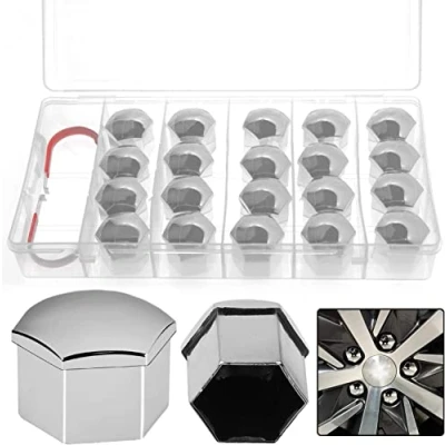 Afbeelding van WZYTEU 20 stuks universele wielboutdoppen 19 mm met 2 doppen voor wielmoeren, verwijderingsgereedschappen en lijmdoos (zilver)