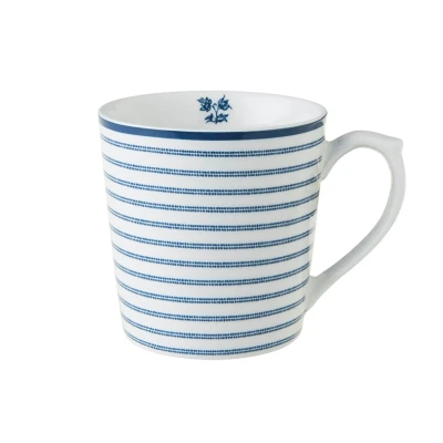 Afbeelding van Laura Ashley Blauw Candy Stripes Set 4 Mugs 0,35l Wit Porselein