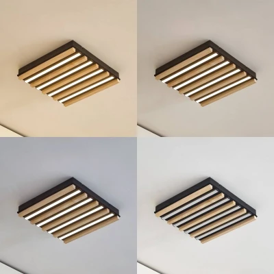 Afbeelding van Lindby LED plafondlamp Firka, wit, hout, 42 cm, CCT, dimbaar.