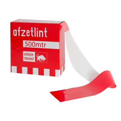 Afbeelding van Kortpack Extreem Sterk Rood/wit Afzetlint 75mm X 500mtr, In Dispenserdoos Wit/ Rood (1 Rol)