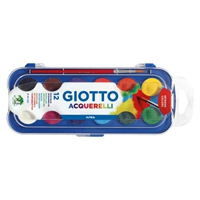 Image de Etui de 12 pastilles gouache Ø 30mm GIOTTO + pinceau Peinture scolaire