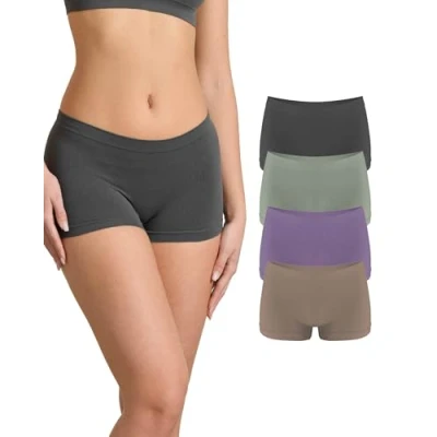 Afbeelding van Risalti Eco Friendly 4 delige damesslip met lage taille, naadloze boxershorts, Yees Green microvezel slipje, zachter dan katoenen damesslips, duurzaam ondergoed, gemaakt van, Antraciet, haver, salie