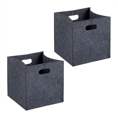 Afbeelding van Relaxdays vilten opbergmand set van 2 opberger met handgrepen kastmand opvouwbaar antraciet