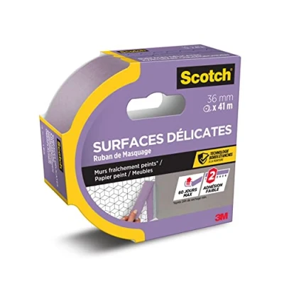 Image de Scotch Ruban de Masquage Peinture Premium Surfaces Délicates, 36 mm x 41 m Adhésif pour Travaux et Décoration à l&#039;Intérieur Papier Composé Matériaux 99% Biosourcés