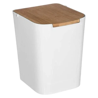 Afbeelding van 5Five Tafelafvalemmer met bamboe deksel 5L Wit