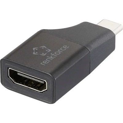 Afbeelding van Renkforce RF 6418168 USB C / HDMI Adapter [1x stekker 1x bus] Zwart