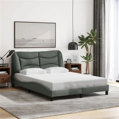Image de vidaXL Cadre de lit avec lumières LED gris foncé 120x200 cm tissu