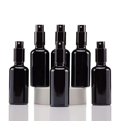 Afbeelding van Yizhao 50 ml schwarze UV Glas Sprühflasche, mit schwarzem feinen Sprühnebel, für ätherische Öle, Reinigung, Parfüm, Reiseflüssigkeit, Make up, tragbare Kosmetik Flasche, 6 Stück