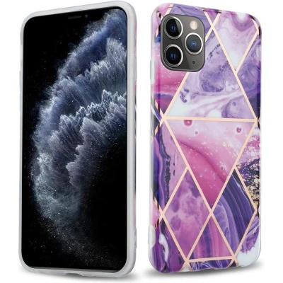 Afbeelding van Cadorabo Hoesje geschikt voor Apple iPhone 11 PRO MAX in Paars Golf Marmer No. 14 Beschermhoes gemaakt van TPU siliconen Case Cover met mozaïek motief