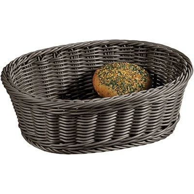 Afbeelding van Kesper Brood/fruit mandje gevlochten kunststof antraciet ovaal L29 x B23 H9 cm broodmandjes serveermandjes fruitmanden