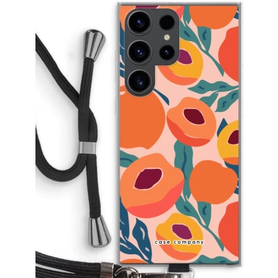 Afbeelding van Case Company® hoesje met Koord geschikt voor Samsung Galaxy S23 Ultra Perzik Telefoonhoesje Zwart Bescherming aan alle Kanten en Over de Schermrand